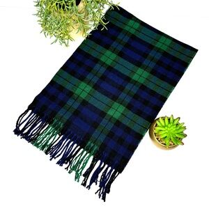 Italy Design Cashmere Feel Scarf Plaid Tartan Blue Green Men’s Womens Unisex New